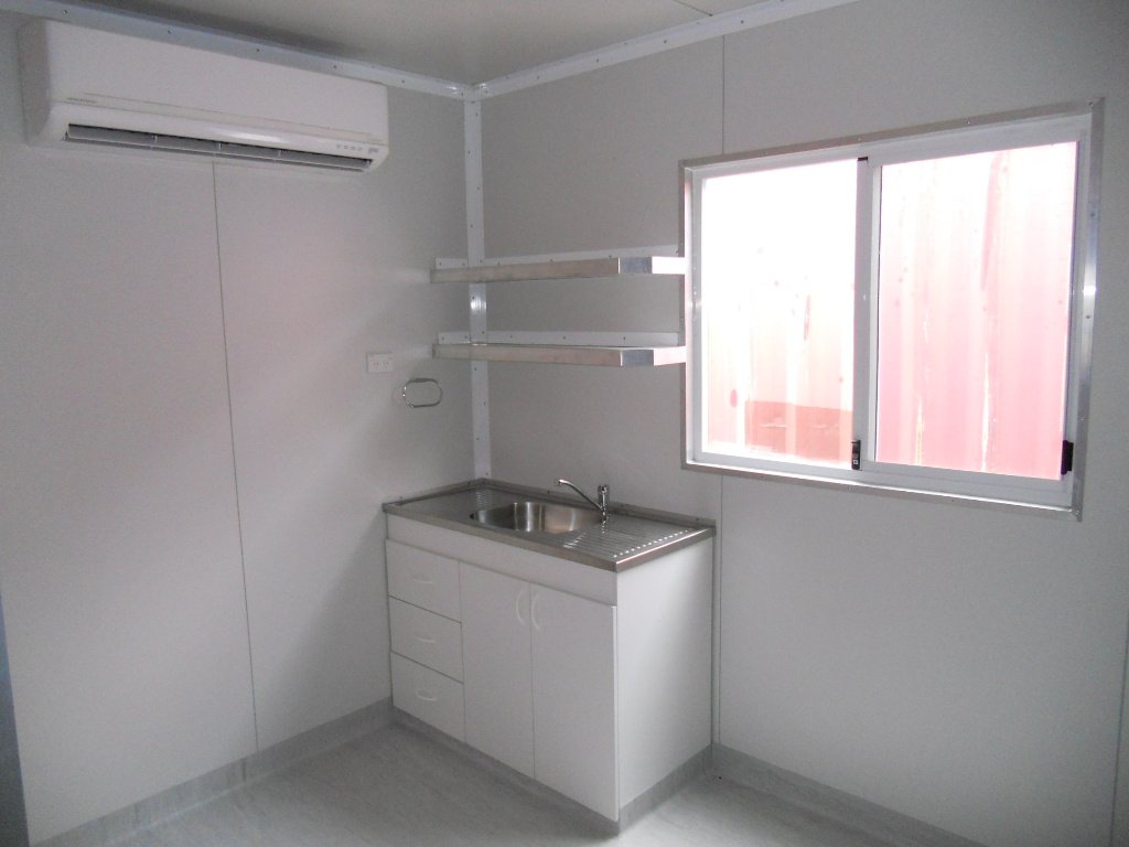 Kitchenette with shelving