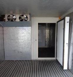 Refrigerated Shipping container partitioned into Freezer  Chiler - internal partition door open