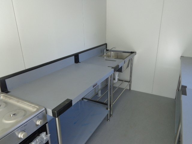 Shipping container modified into a kitchen - internal view