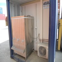 20'GP recreation room shipping container - external view of water chiller & reverse cycle A/C